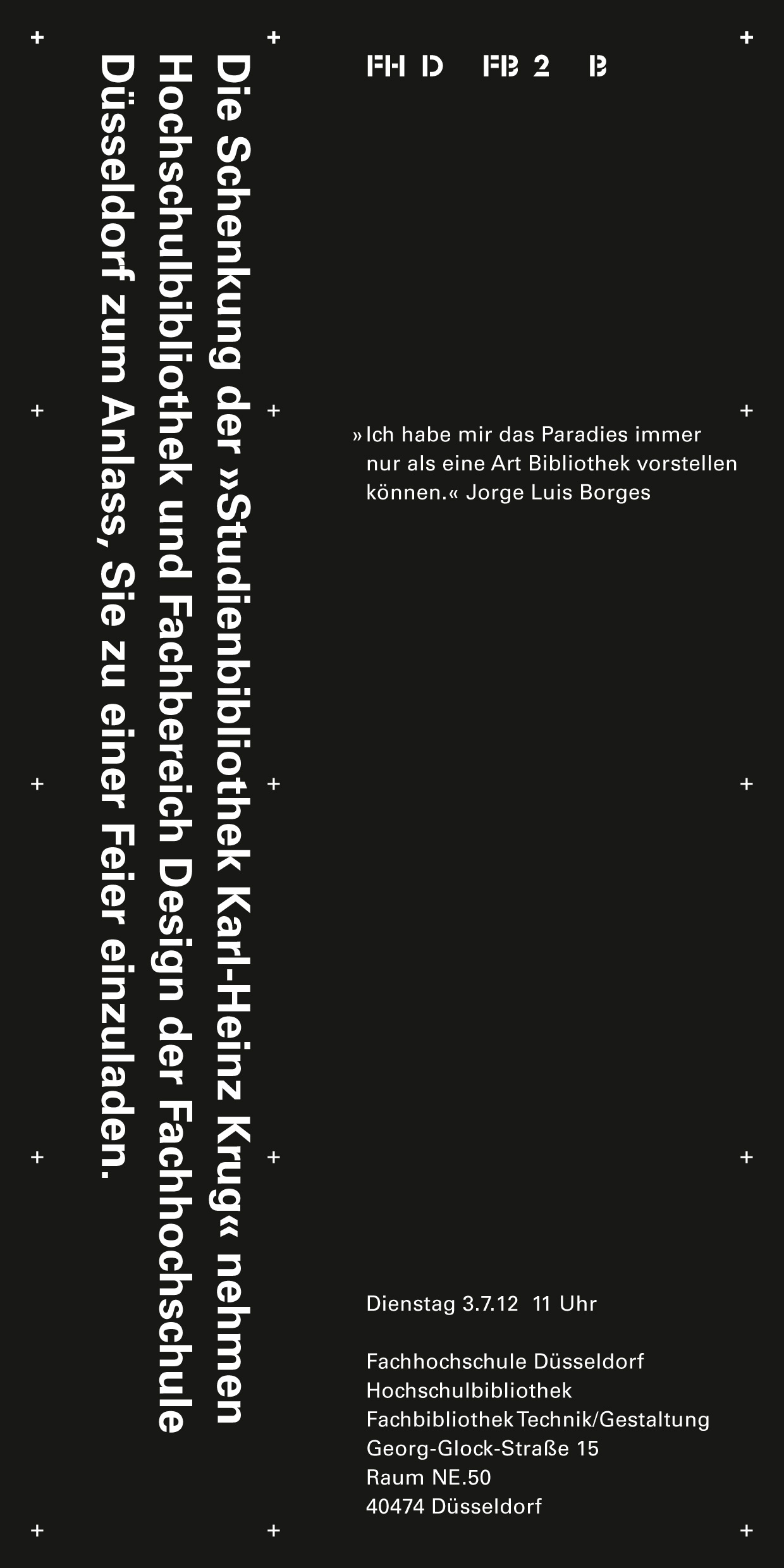 Studienbibliothek Karl-Heinz Krug, Eine Ausstellung, Einladungskarte, David Fischbach